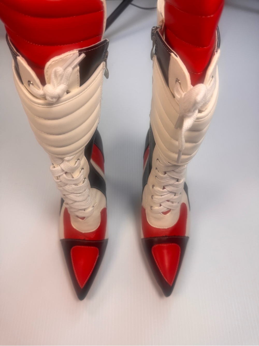 NIB Tess-1 Multi Color Lace-Up Stiletto Boots – Size 8.5 – Statement Heels 🔥 - Picture 3 of 6